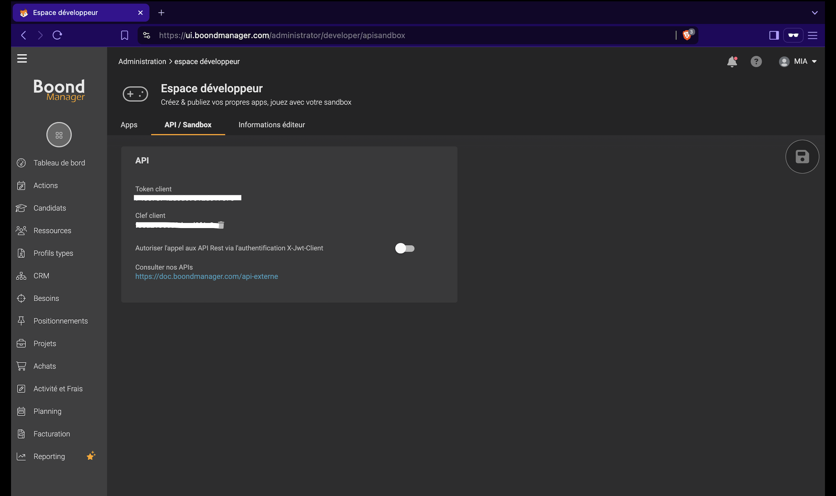 Client token et client key Boond Manager