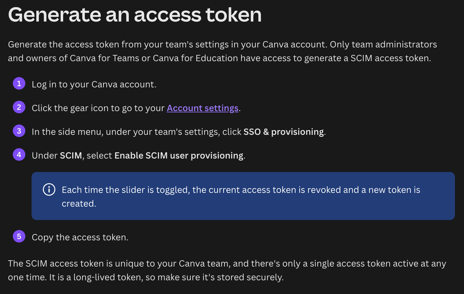 Génération d'une clé API SCIM Canva