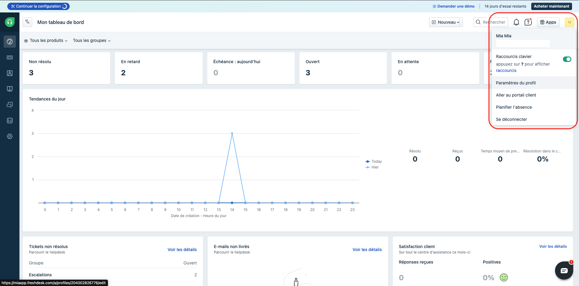 Paramètres du profil Freshdesk