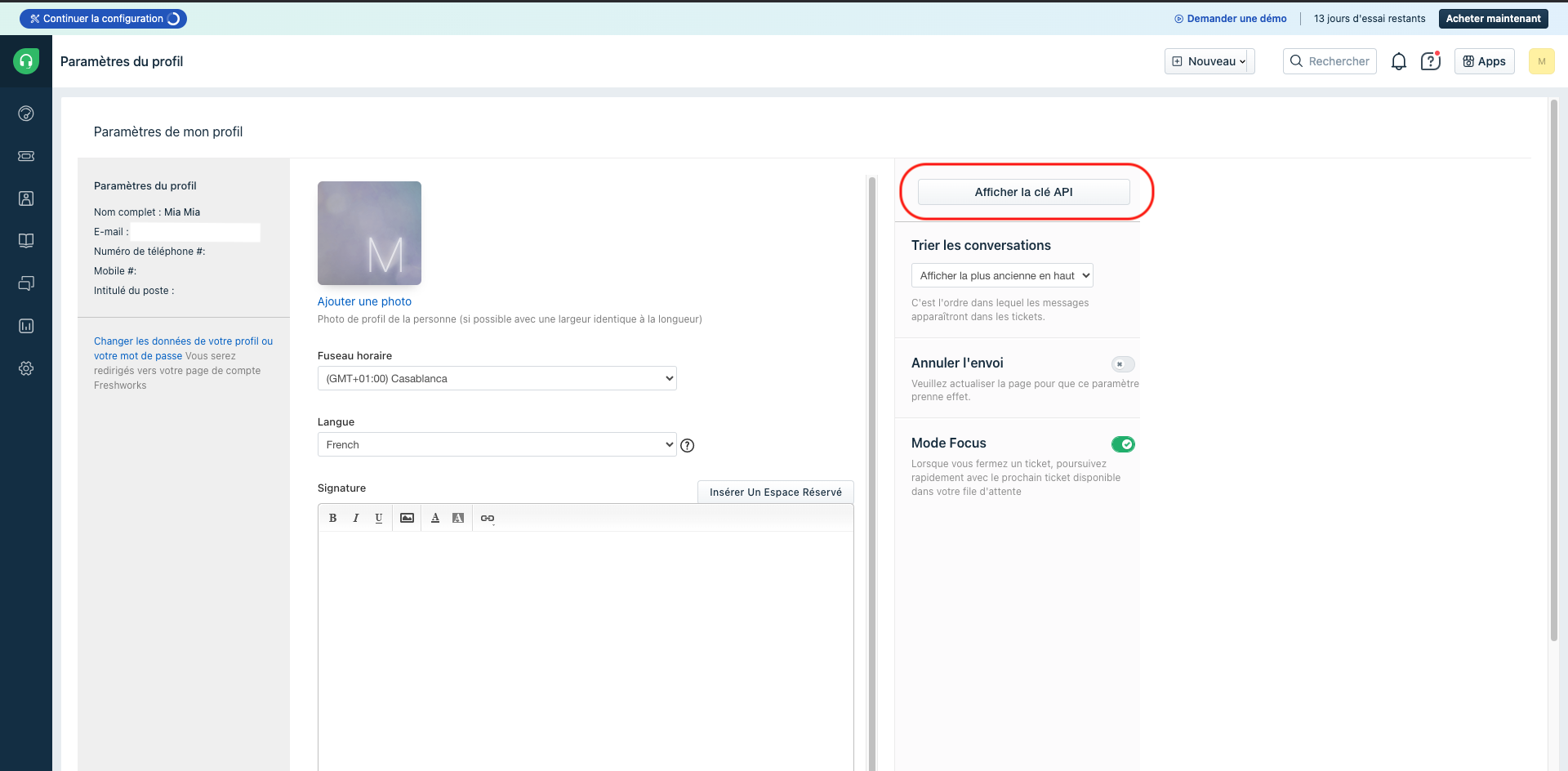 Clé API Freshdesk