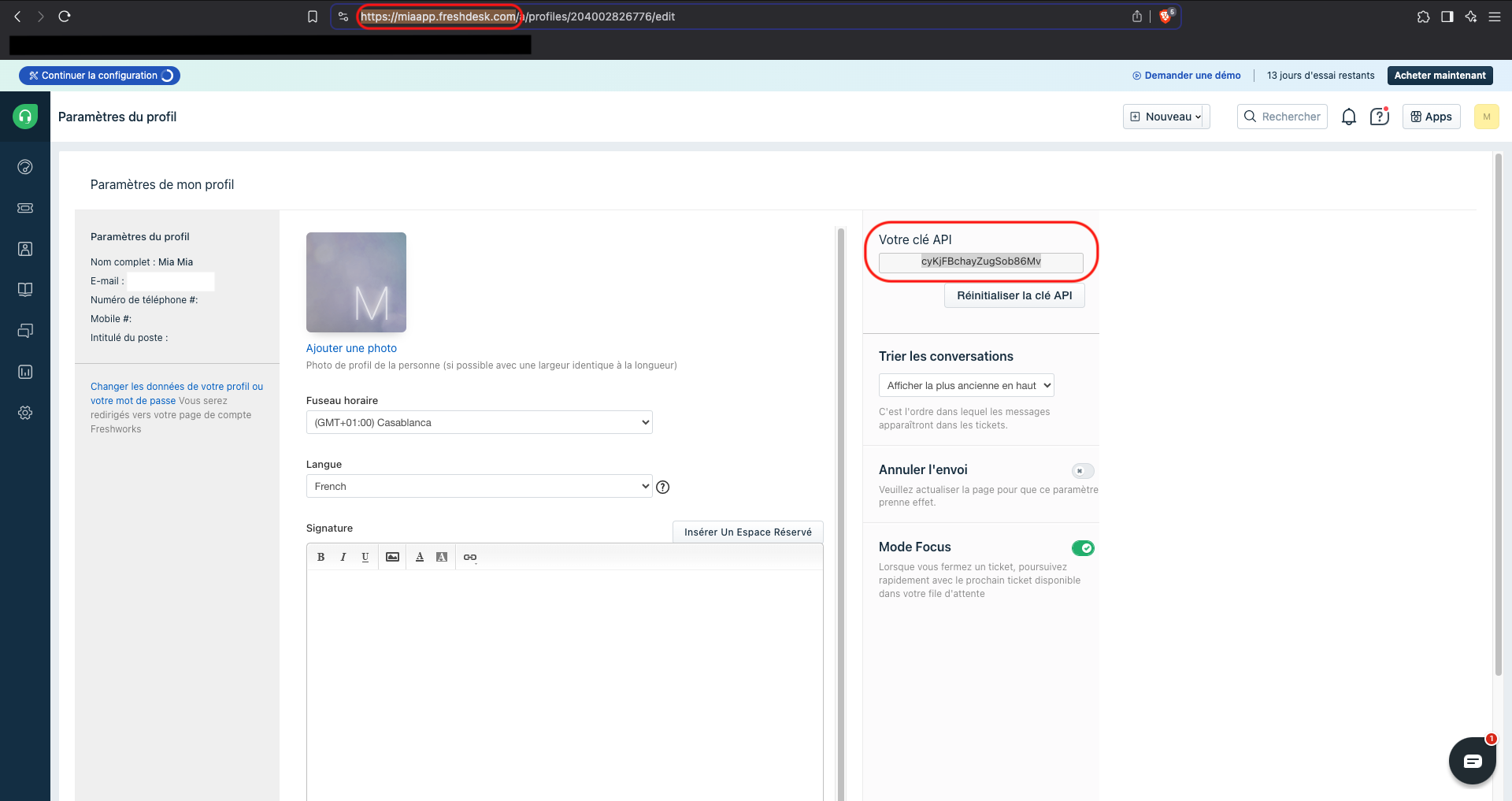 Connexion Freshdesk sur MIA