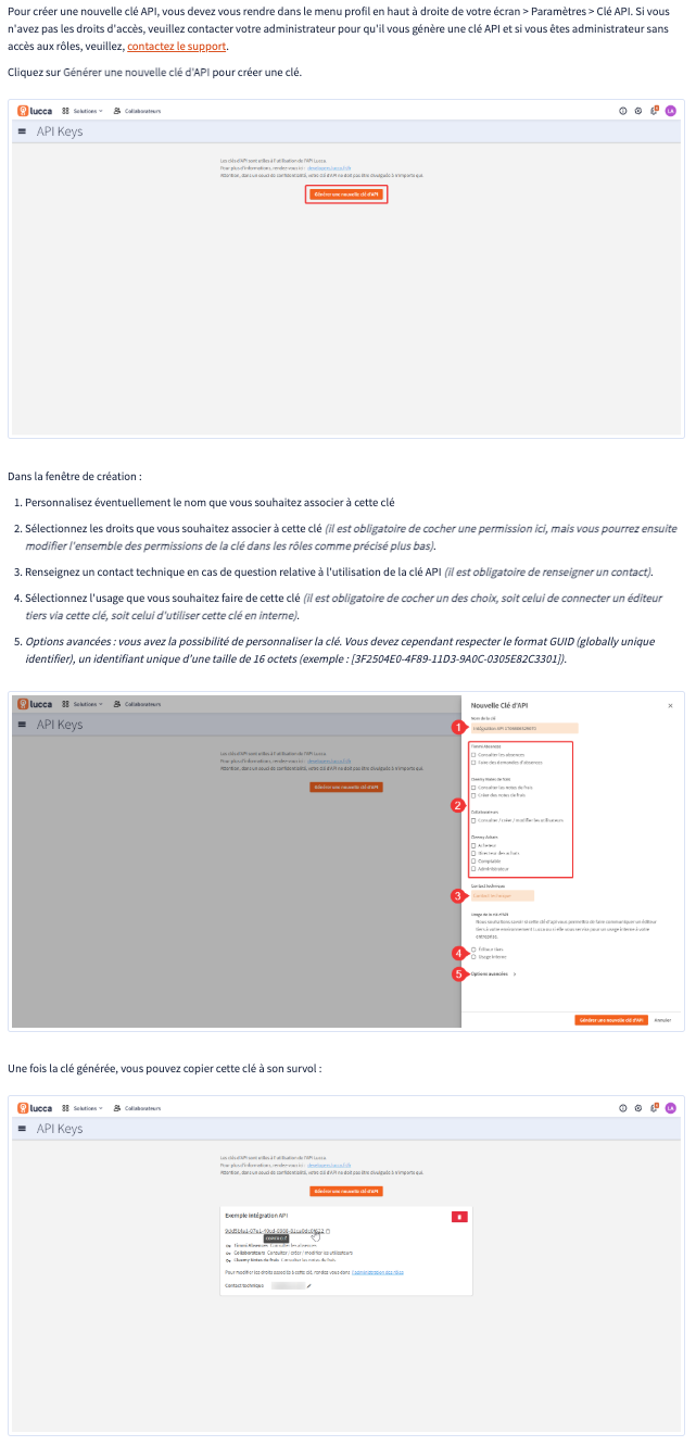 Création d'une clé API Lucca avec la permission Collaborateurs