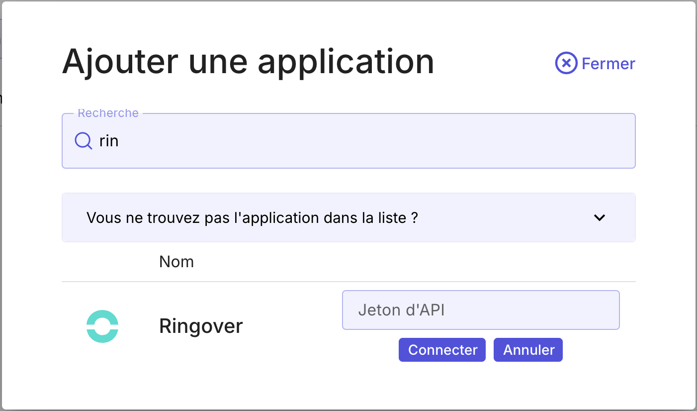 Formulaire de connexion Ringover sur MIA