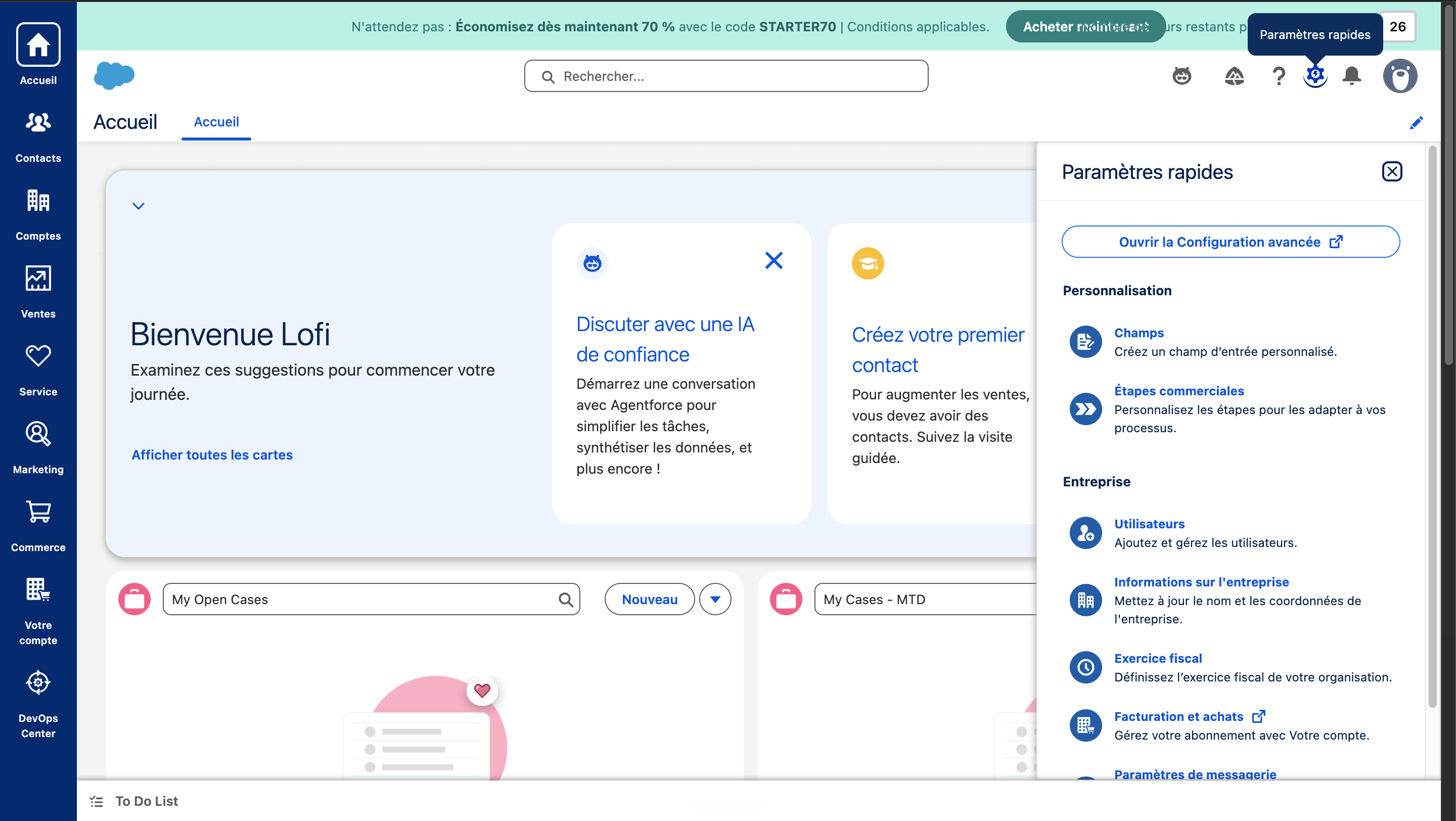 Accès à la Configuration avancée Salesforce