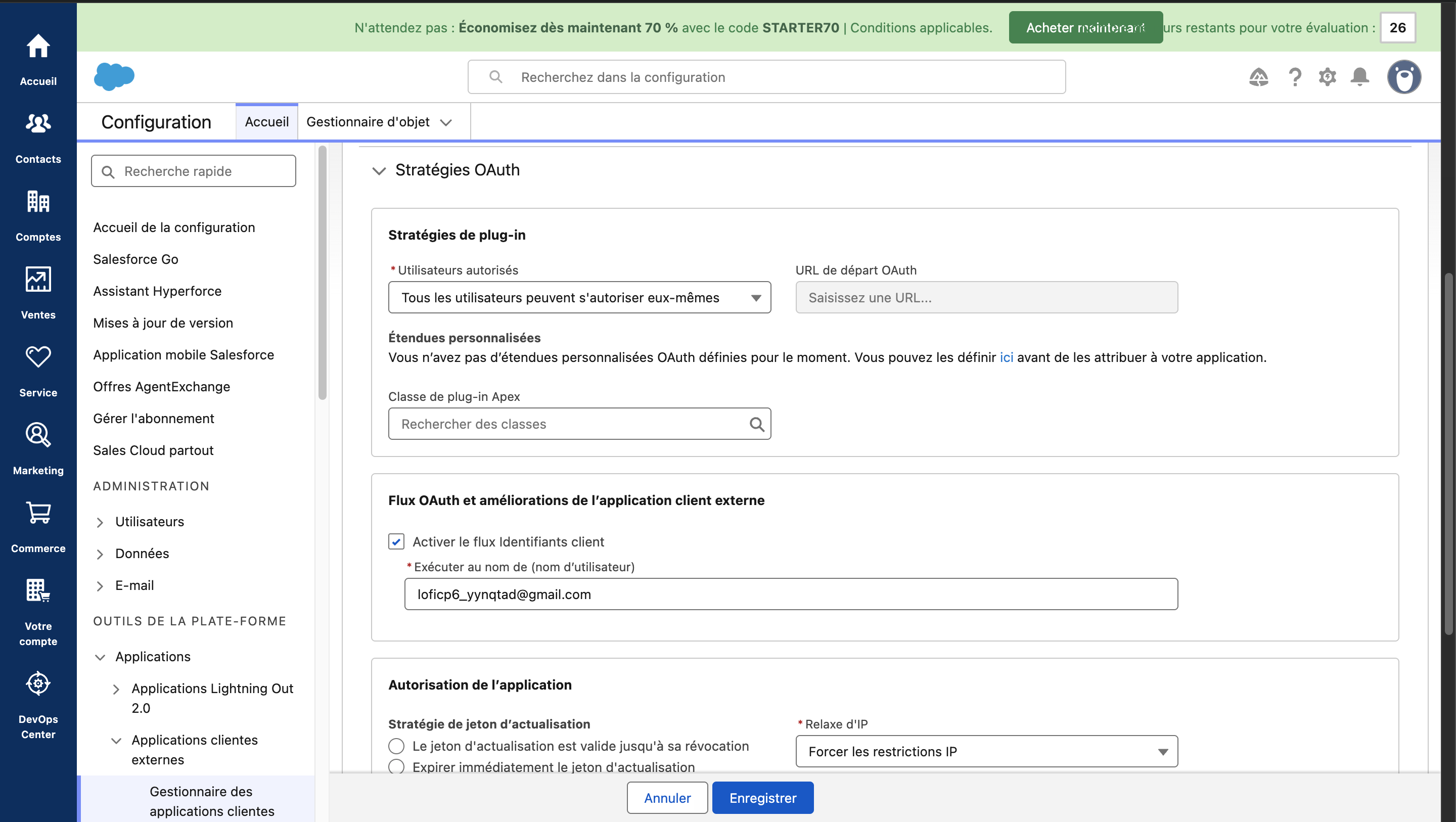 Onglet Stratégies OAuth