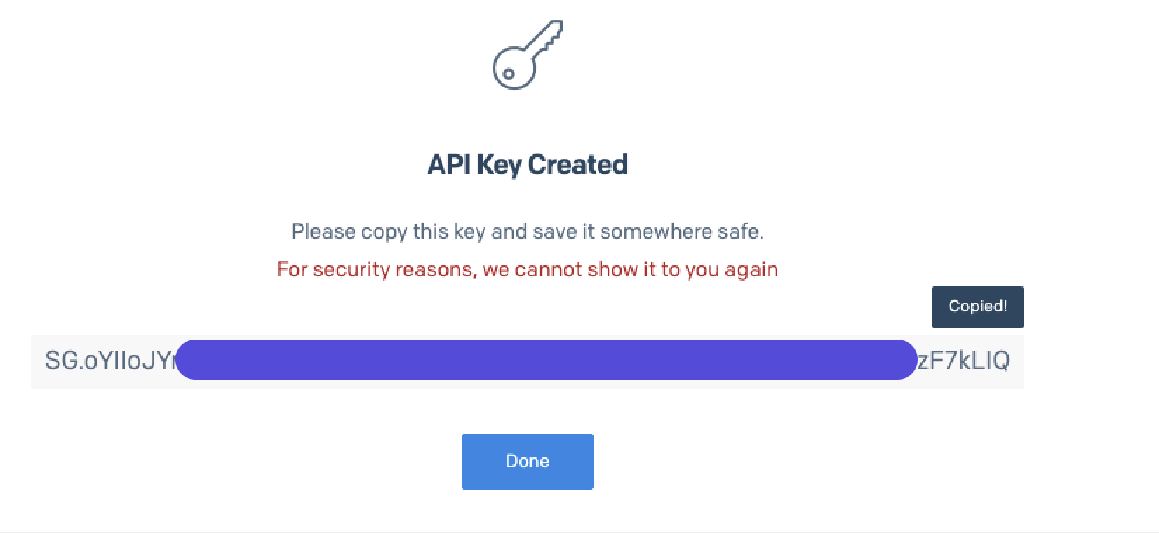 Copie de la clé API SendGrid